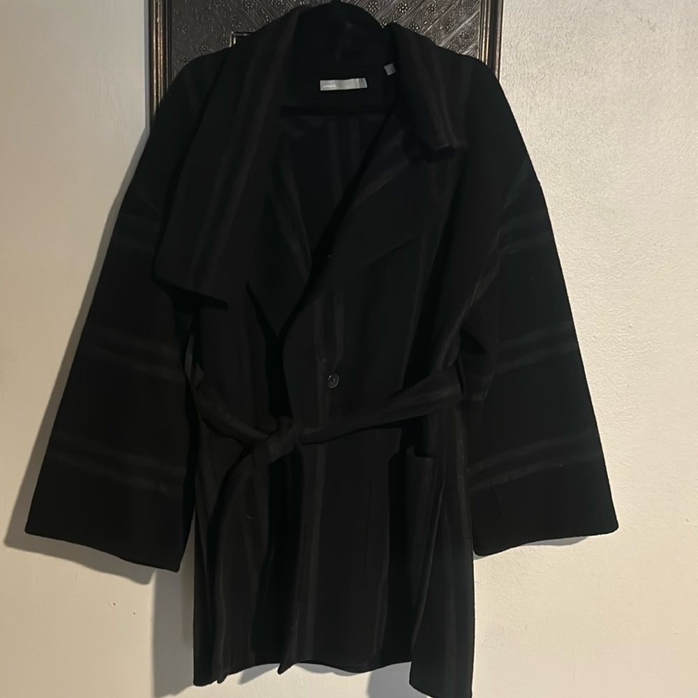 Vince Black Belted Drape Front Jacket Coat XL